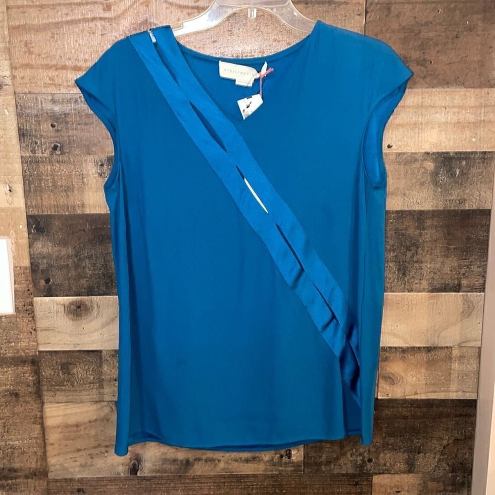 Stella McCartney Capri Blue Sleeveless Blouse with front cutouts, NWT